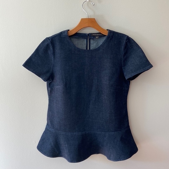 𝅺banana Republic Dark Denim Peplum Blouse Size XS - Picture 1 of 14